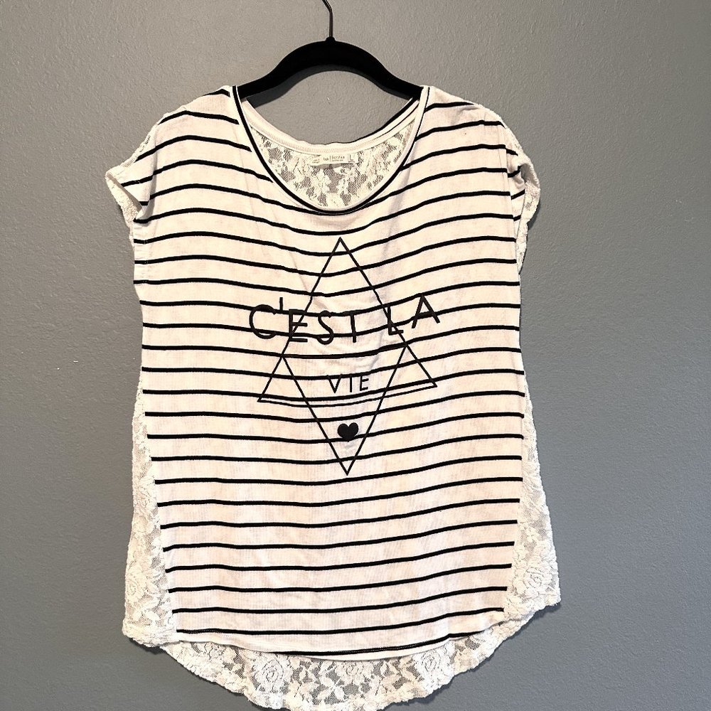 Short Sleeve Lacy Back Women's Shirt Large